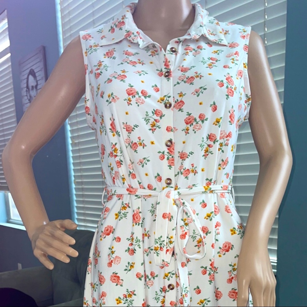 White floral button front dress